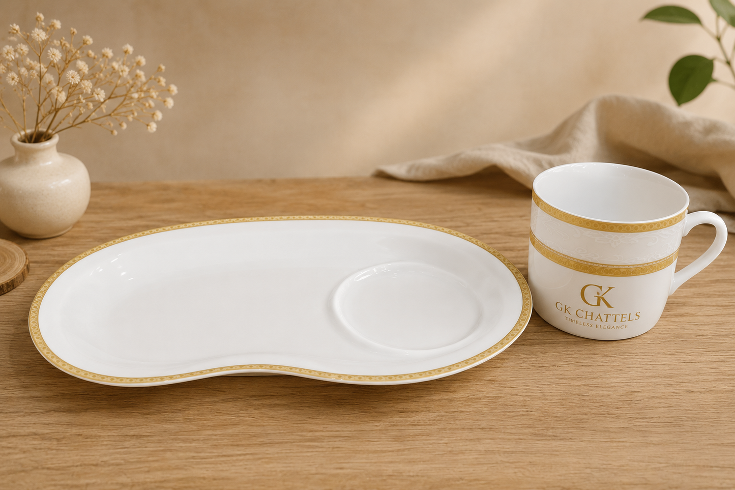 Porcelain Tea Cup & Snack Tray Set