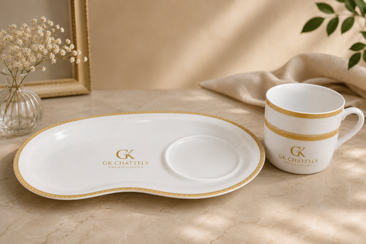 Porcelain Tea Cup & Snack Tray Set